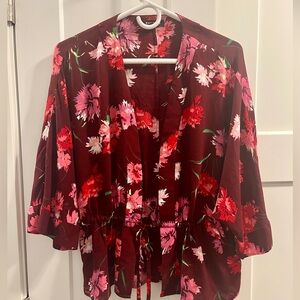 Express Red and Black Tie Front Blouse with 3/4 Sleeves Size Small
